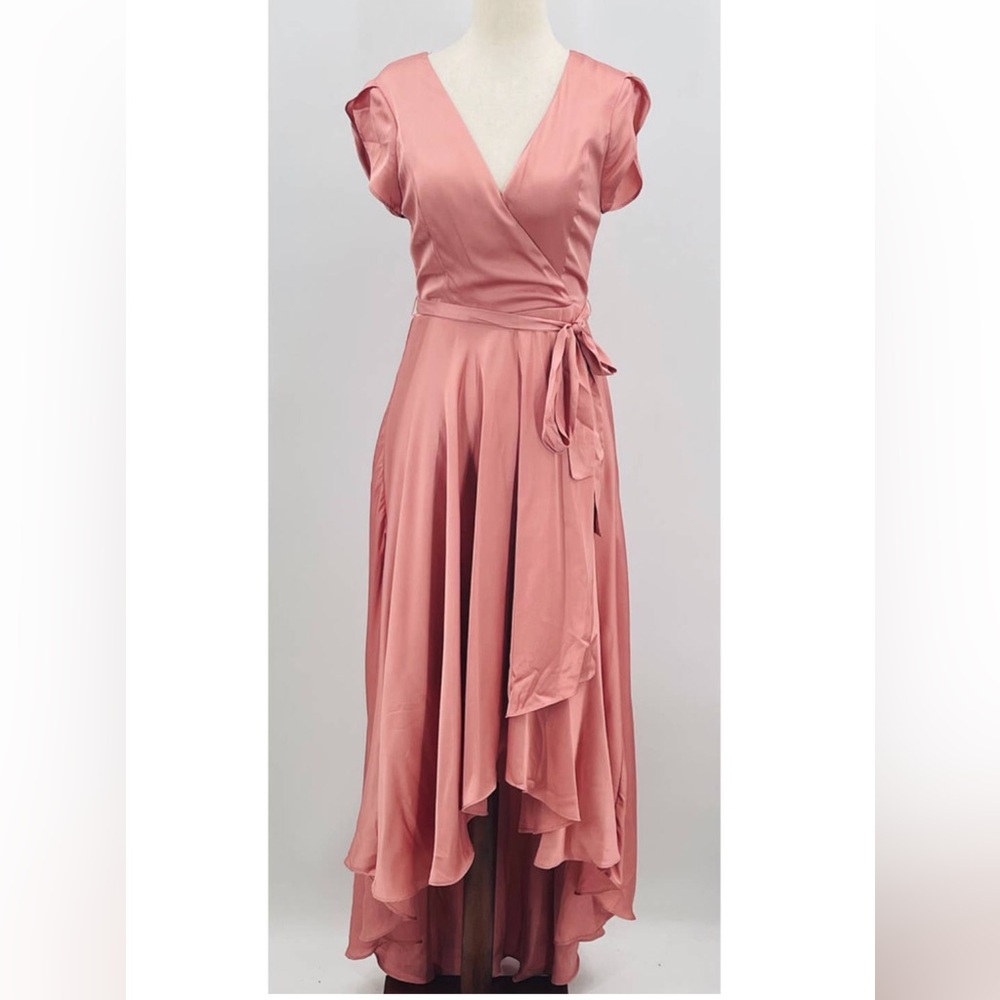 LULUS Fallen For You Rose Satin High-Low Maxi Dress